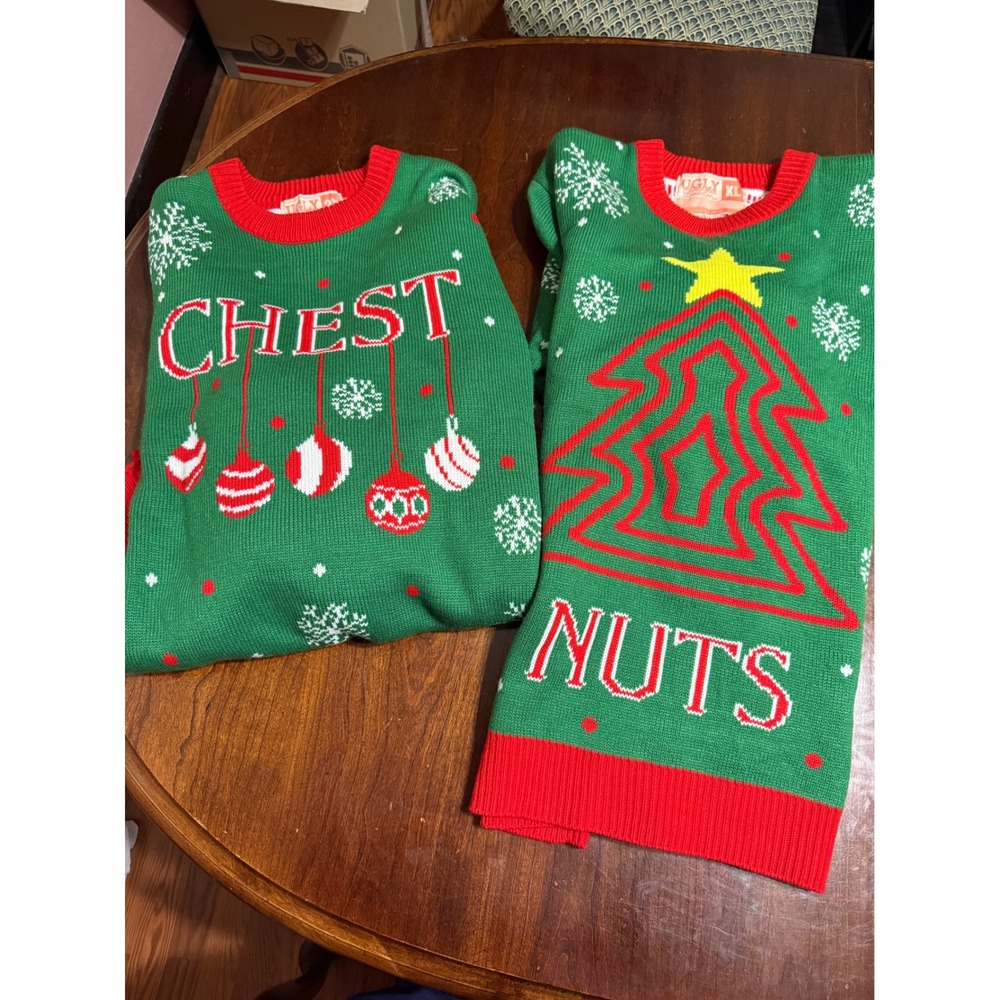 Ugly Christmas Sweater Co Chestnuts Matching Funny Couple‎ Set 2XL XL Green Red
